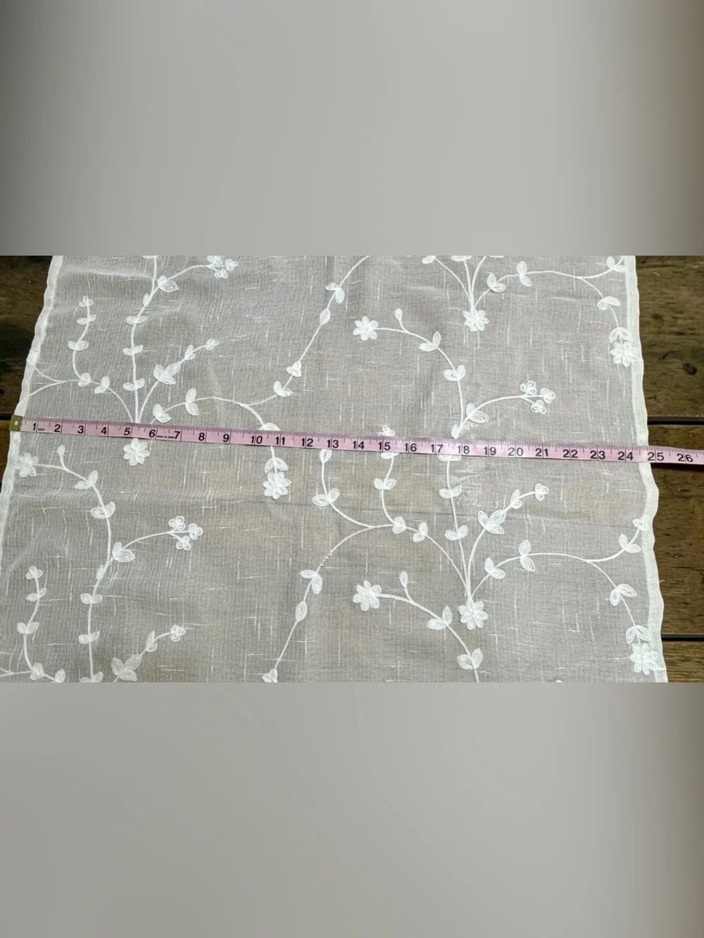 Embroidered  Ivory Floral Cafe' Curtain Panel Cottage Farmhouse Scalloped Hem